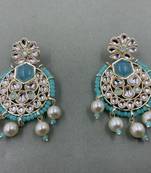 Gold Plated Stylish Rama Green Pearls Kundan Studded Jhumki Earrings