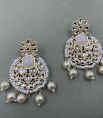 Gold Plated Stylish  White Pearls Kundan Studded Jhumki Earrings