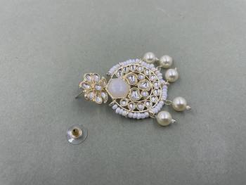 Gold Plated Stylish  White Pearls Kundan Studded Jhumki Earrings 4