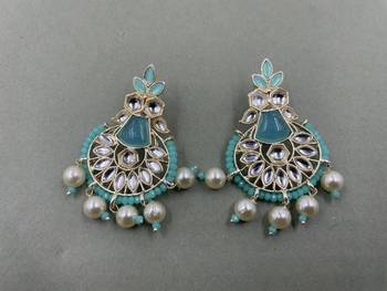 Gold Plated Stylish Rama Green Pearls Kundan Studded Jhumki Earrings 1
