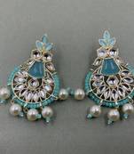 Gold Plated Stylish Rama Green Pearls Kundan Studded Jhumki Earrings
