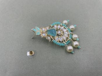 Gold Plated Stylish Rama Green Pearls Kundan Studded Jhumki Earrings 4