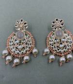 Gold Plated Stylish Peach Pearls Kundan Studded Jhumki Earrings