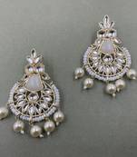 Gold Plated Stylish White Pearls Kundan Studded Jhumki Earrings