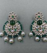 Gold Plated Stylish Green Pearls Kundan Studded Jhumki Earrings