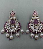 Gold Plated Stylish Purple Pearls Kundan Studded Jhumki Earrings