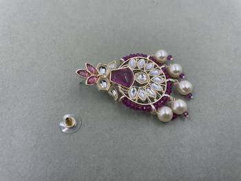 Gold Plated Stylish Purple Pearls Kundan Studded Jhumki Earrings 4