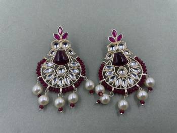 Gold Plated Stylish Purple Pearls Kundan Studded Jhumki Earrings 1