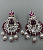 Gold Plated Stylish Purple Pearls Kundan Studded Jhumki Earrings