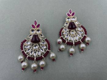 Gold Plated Stylish Purple Pearls Kundan Studded Jhumki Earrings 2