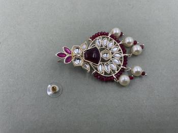 Gold Plated Stylish Purple Pearls Kundan Studded Jhumki Earrings 4