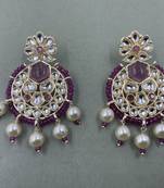 Gold Plated Stylish Purple Pearls Kundan Studded Jhumki Earrings