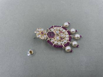 Gold Plated Stylish Purple Pearls Kundan Studded Jhumki Earrings 4