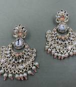 Gold Plated Stunning Floral Peach Pearls Kundan Studded Jhumki Earrings