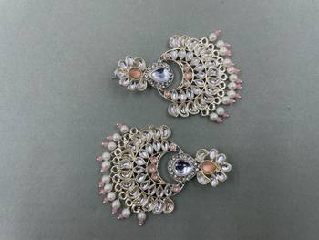 Gold Plated Stunning Floral Peach Pearls Kundan Studded Jhumki Earrings 3