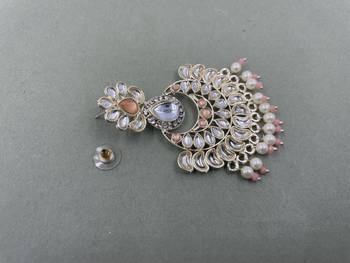 Gold Plated Stunning Floral Peach Pearls Kundan Studded Jhumki Earrings 4
