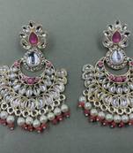 Gold Plated Stunning Floral Pink Pearls Kundan Studded Jhumki Earrings