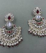 Gold Plated Stunning Floral Maroon Pearls Kundan Studded Jhumki Earrings