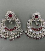 Gold Plated Stunning Floral Maroon Pearls Kundan Studded Jhumki Earrings