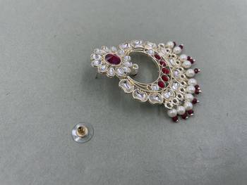 Gold Plated Stunning Floral Maroon Pearls Kundan Studded Jhumki Earrings 4