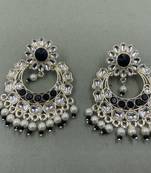 Gold Plated Stunning Floral Black Pearls Kundan Studded Jhumki Earrings