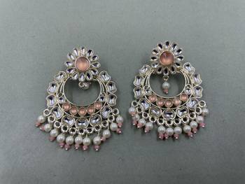 Gold Plated Stunning Floral Peach Pearls Kundan Studded Jhumki Earrings 1