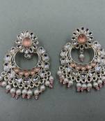 Gold Plated Stunning Floral Peach Pearls Kundan Studded Jhumki Earrings