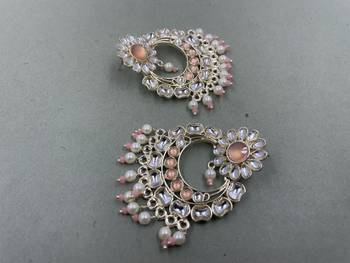 Gold Plated Stunning Floral Peach Pearls Kundan Studded Jhumki Earrings 3
