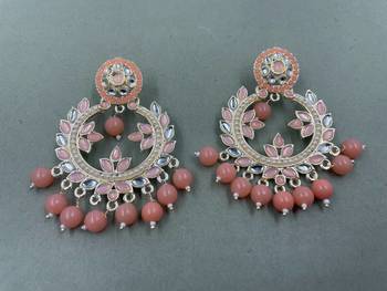 Gold Plated Stunning Floral Peach Pearls Kundan Studded Jhumki Earrings 1