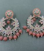 Gold Plated Stunning Floral Peach Pearls Kundan Studded Jhumki Earrings