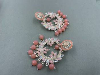 Gold Plated Stunning Floral Peach Pearls Kundan Studded Jhumki Earrings 3