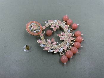 Gold Plated Stunning Floral Peach Pearls Kundan Studded Jhumki Earrings 4