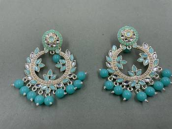 Gold Plated Stunning Floral Rama Green Pearls Kundan Studded Jhumki Earrings 1