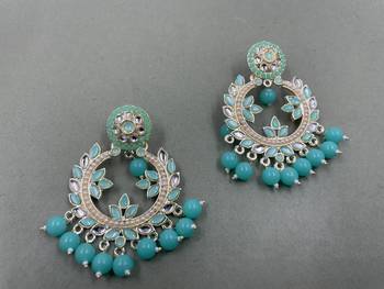 Gold Plated Stunning Floral Rama Green Pearls Kundan Studded Jhumki Earrings 2