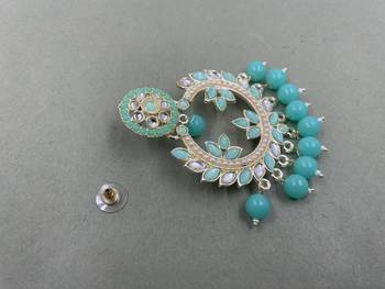Gold Plated Stunning Floral Rama Green Pearls Kundan Studded Jhumki Earrings 4