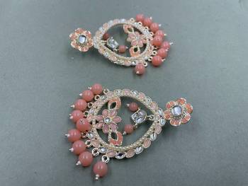 Gold Plated Stunning Floral Peach Pearls Kundan Studded Jhumki Earrings 3