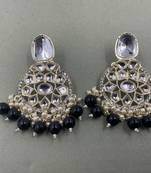 Gold Plated Stunning Floral Black Pearls Kundan Studded Jhumki Earrings