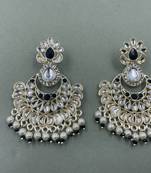 Gold Plated Stunning Floral Black Pearls Kundan Studded Jhumki Earrings