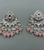 Gold Plated Stylish Peach Pearls Kundan Studded Jhumki Earrings