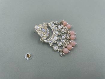 Gold Plated Stylish Peach Pearls Kundan Studded Jhumki Earrings 4