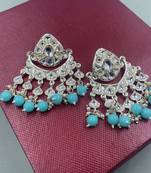 Gold Plated Sky Blue Pearls Kundan Studded Jhumki Earrings