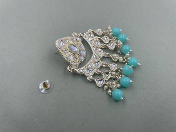 Gold Plated Sky Blue Pearls Kundan Studded Jhumki Earrings 4