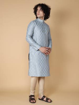 Tabard Blue embroidered silk blend kurta 3