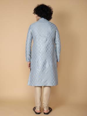 Tabard Blue embroidered silk blend kurta 5