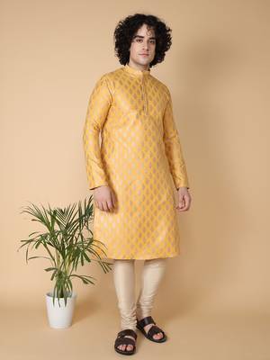 Tabard Yellow embroidered silk blend kurta 1