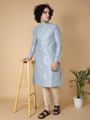 Tabard Blue embroidered silk blend kurta-pajama 1