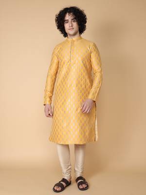 Tabard Yellow embroidered silk blend kurta 2