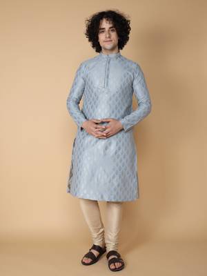 Tabard Blue embroidered silk blend kurta-pajama 2