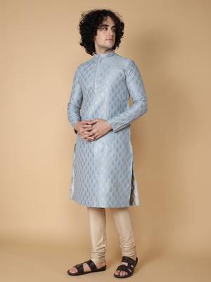 Tabard Blue embroidered silk blend kurta-pajama 3