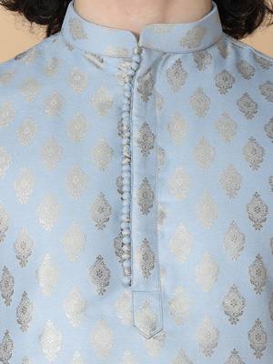 Tabard Blue embroidered silk blend kurta-pajama 4